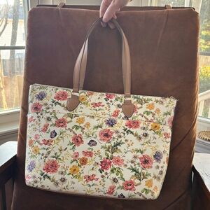 Anne Klein Floral Tote Bag with Tan Handles